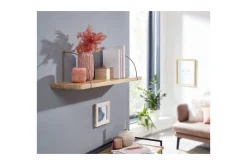 Vegghylle Wohnling massivt tre, metall hylle for oppheng, industriell loftstil 60 cm