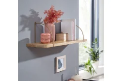 Vegghylle Wohnling massivt tre, metall hylle for oppheng, industriell loftstil 60 cm