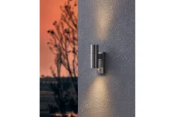 Vegglampe utendørsbelysning Eglo Riga 5 med 2 lamper og sensor rustfritt stål klar