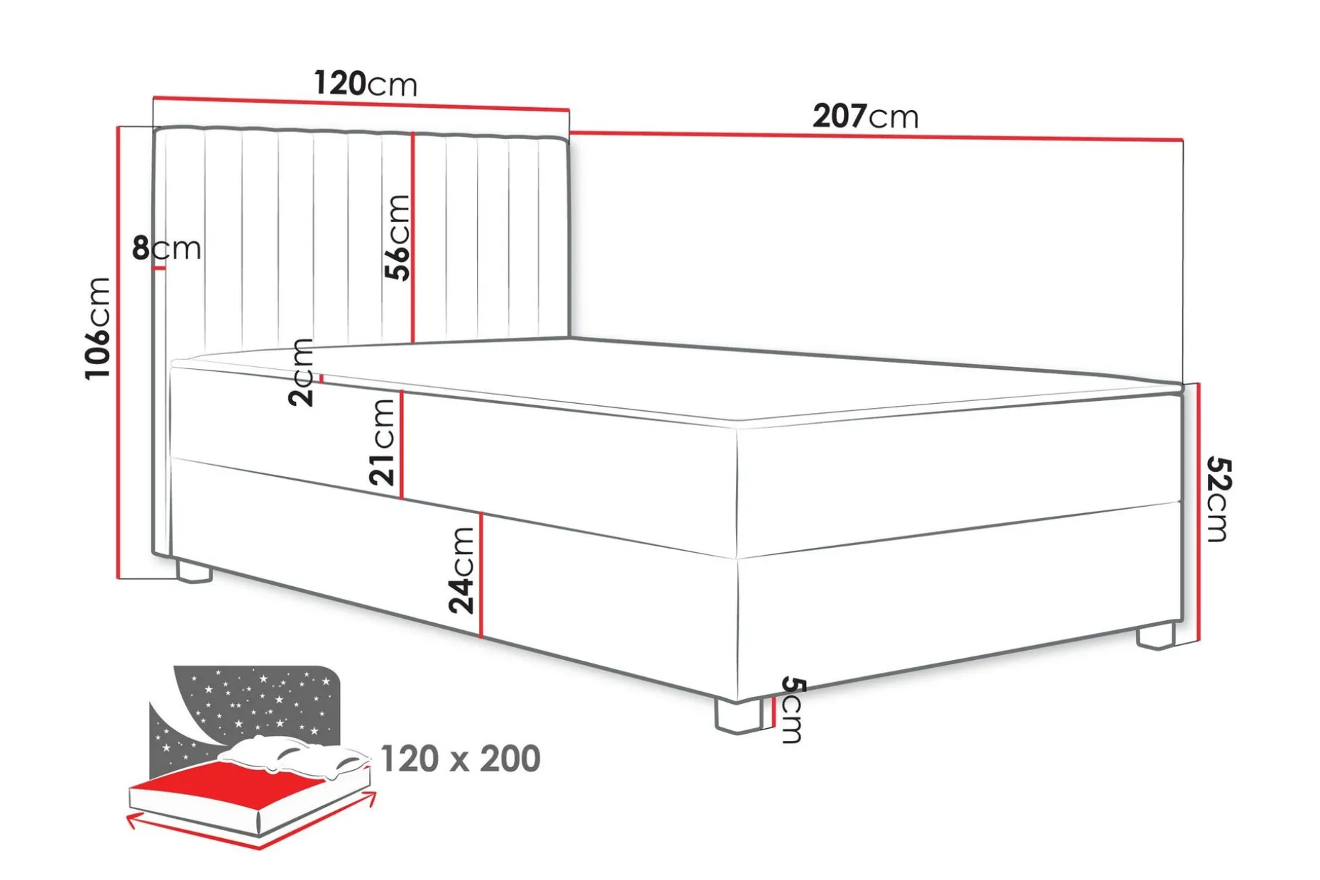 Veyran Sengepakke Kontinentalseng med Oppbevaring 120x200 cm