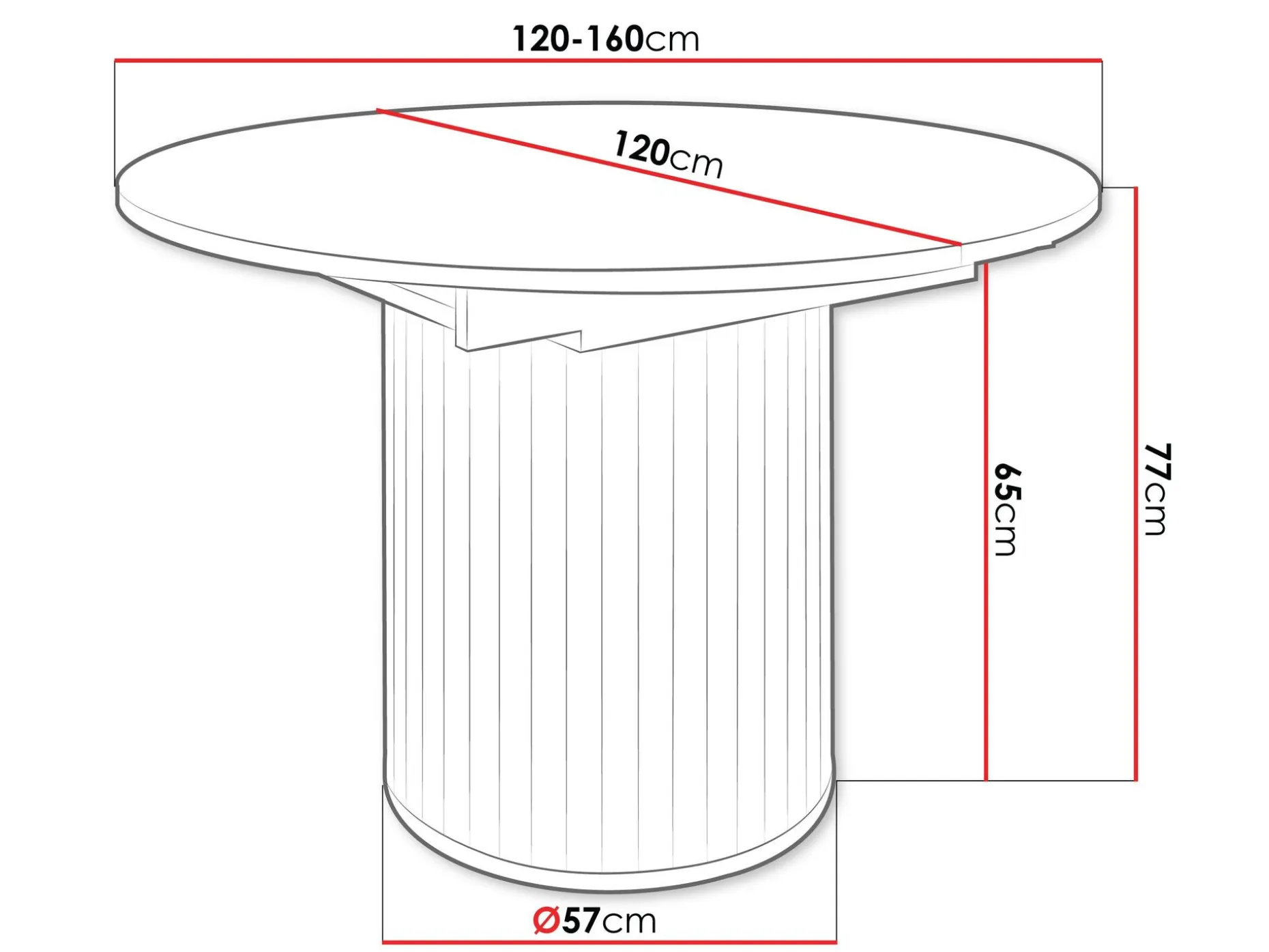 Veyricor Förlängningsbart Spisebord 120-160 cm Rundt