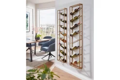 Vinstativ Wohnling veggmontert, plass til 8 flasker, pulverlakkert metall, industriell loftstil Gull