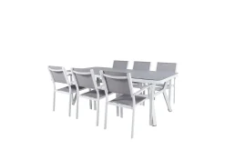 Virya Spisegruppe 200cm+6 Copacabana Stablebare Stoler Hvit/