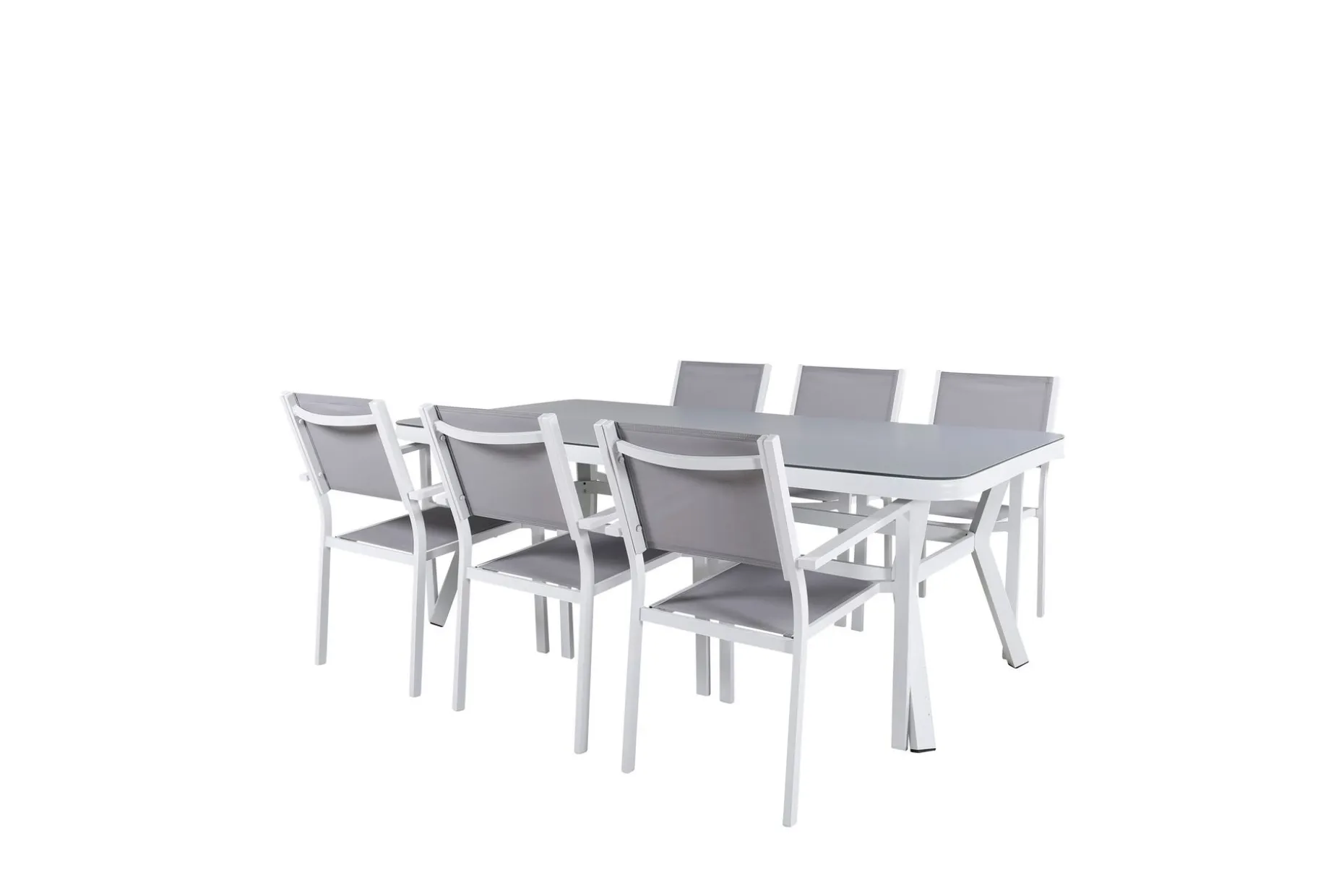 Virya Spisegruppe 200cm+6 Copacabana Stablebare Stoler Hvit/