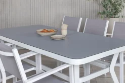 Virya Spisegruppe 200cm+6 Copacabana Stablebare Stoler Hvit/