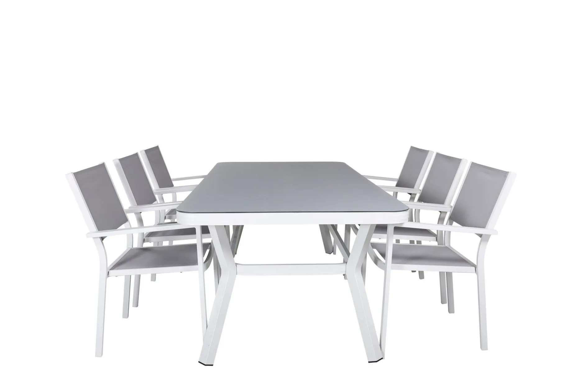 Virya Spisegruppe 200cm+6 Copacabana Stablebare Stoler Hvit/