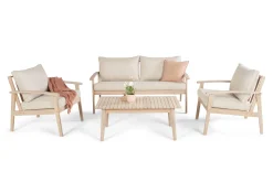 Wagnera liten sofagruppe for utendørsbruk – 2-seters sofa med 2 lenestoler og salongbord i akasietre