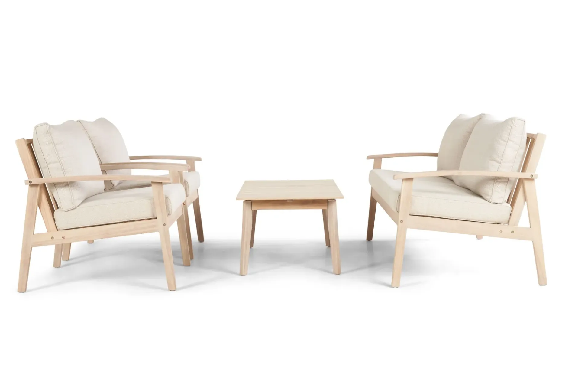 Wagnera liten sofagruppe for utendørsbruk – 2-seters sofa med 2 lenestoler og salongbord i akasietre