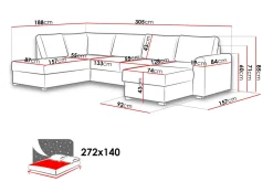 Wilma 6-seters Divan Høyre Sovesofa 305 cm