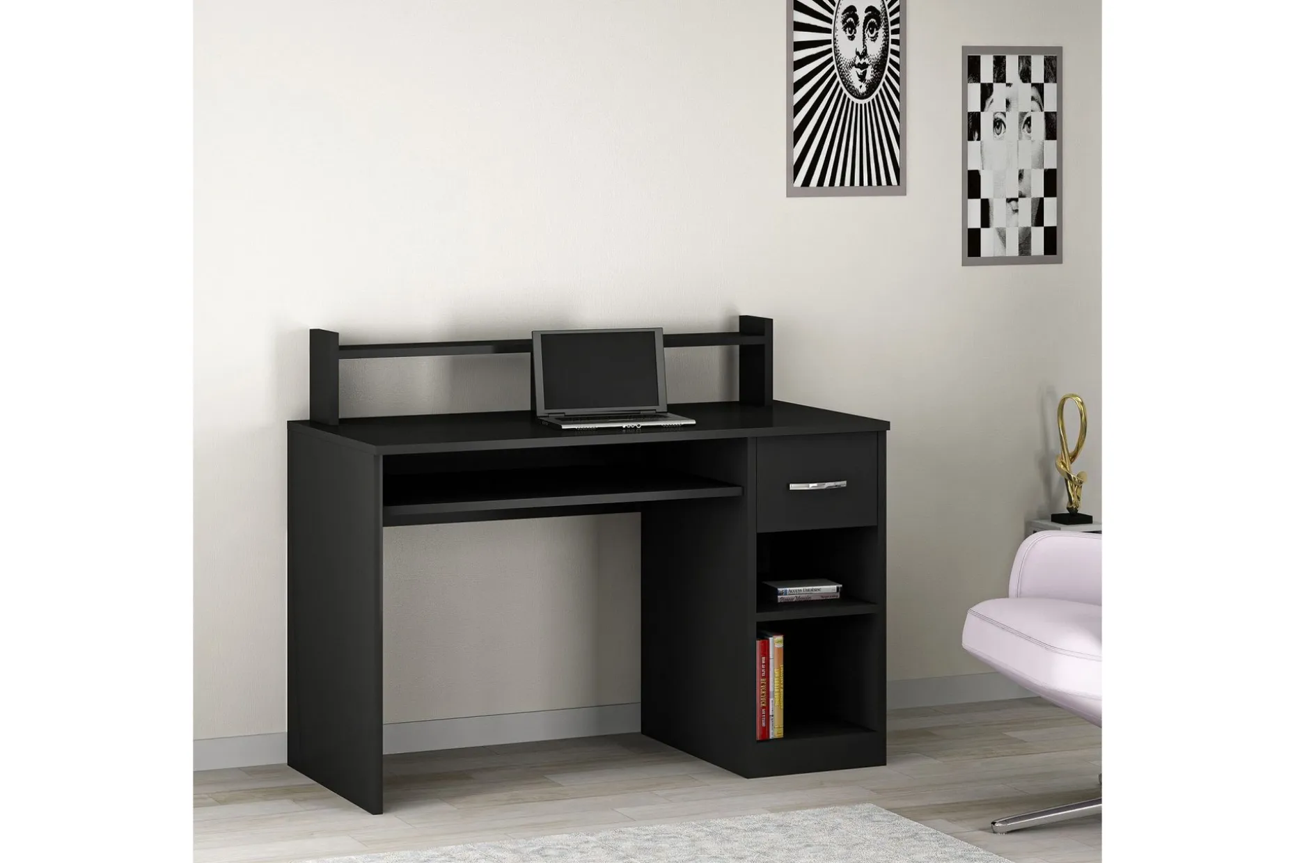 Yemisen Skrivebord 120 cm med Oppbevaringsskuff + Hyller