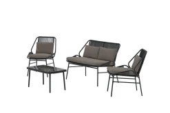 Zakynthos sofagruppe 2-seters sofa + 2 lenestoler med bord utendørs